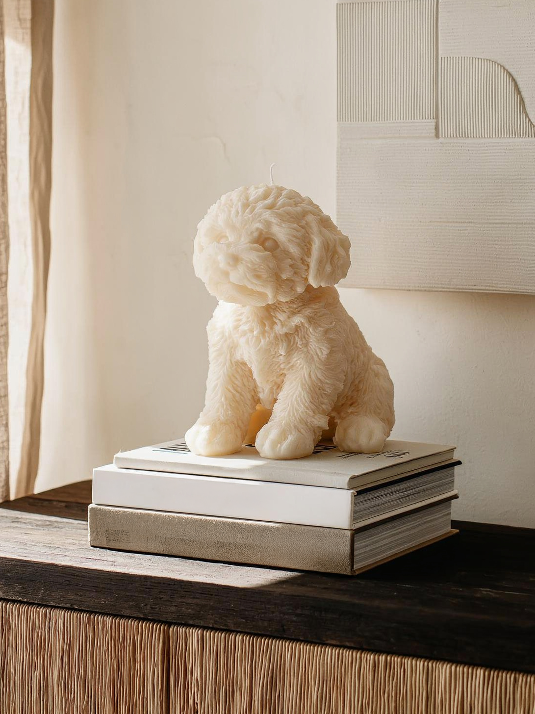 Vela de cão bebé creme com aroma de jasmim