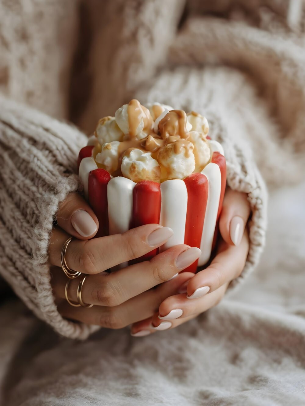 Vela decorativa Movie Night com aroma a pipocas doces e design inspirado em cinema