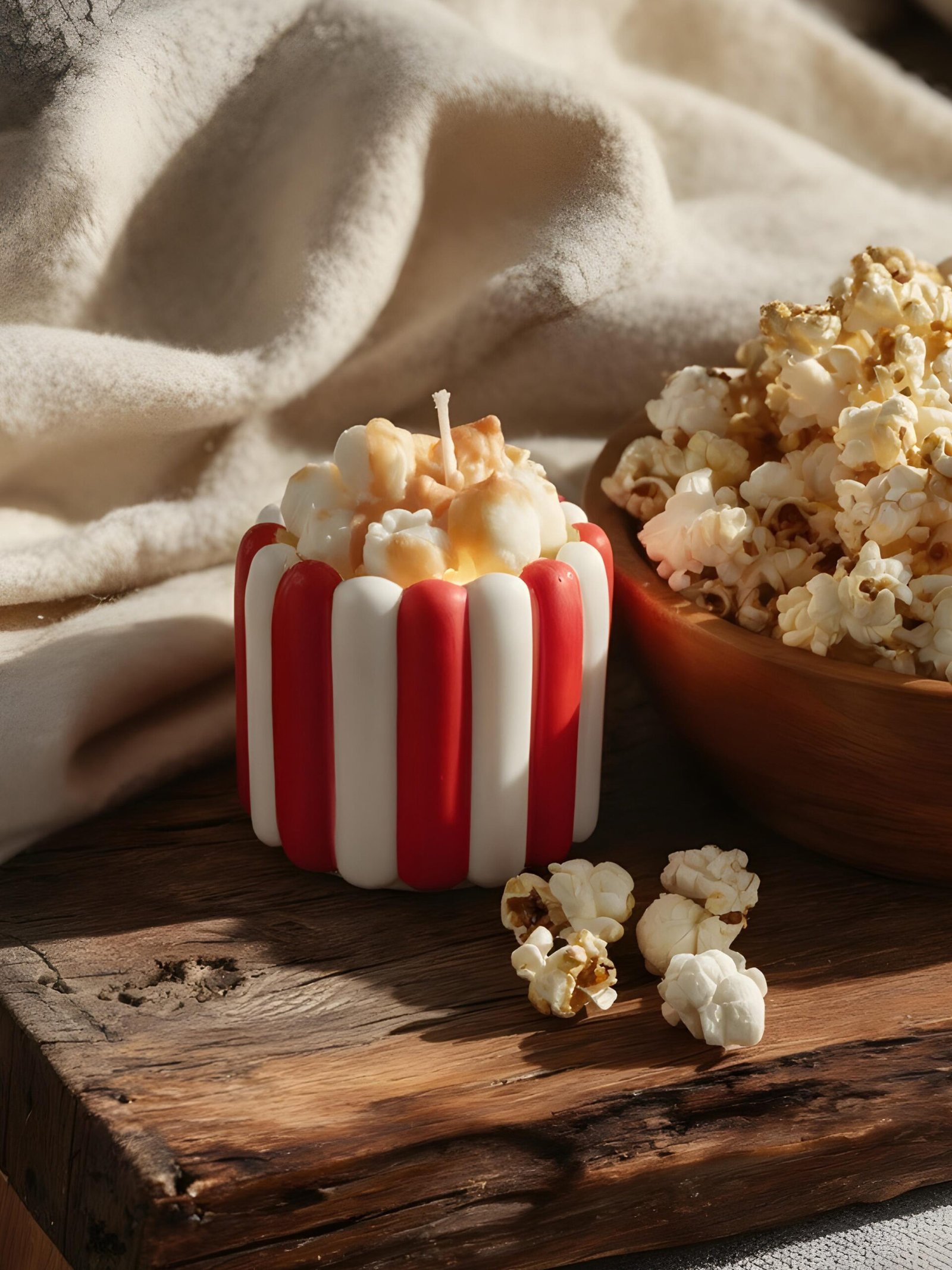 Vela decorativa Movie Night com aroma a pipocas doces e design inspirado em cinema